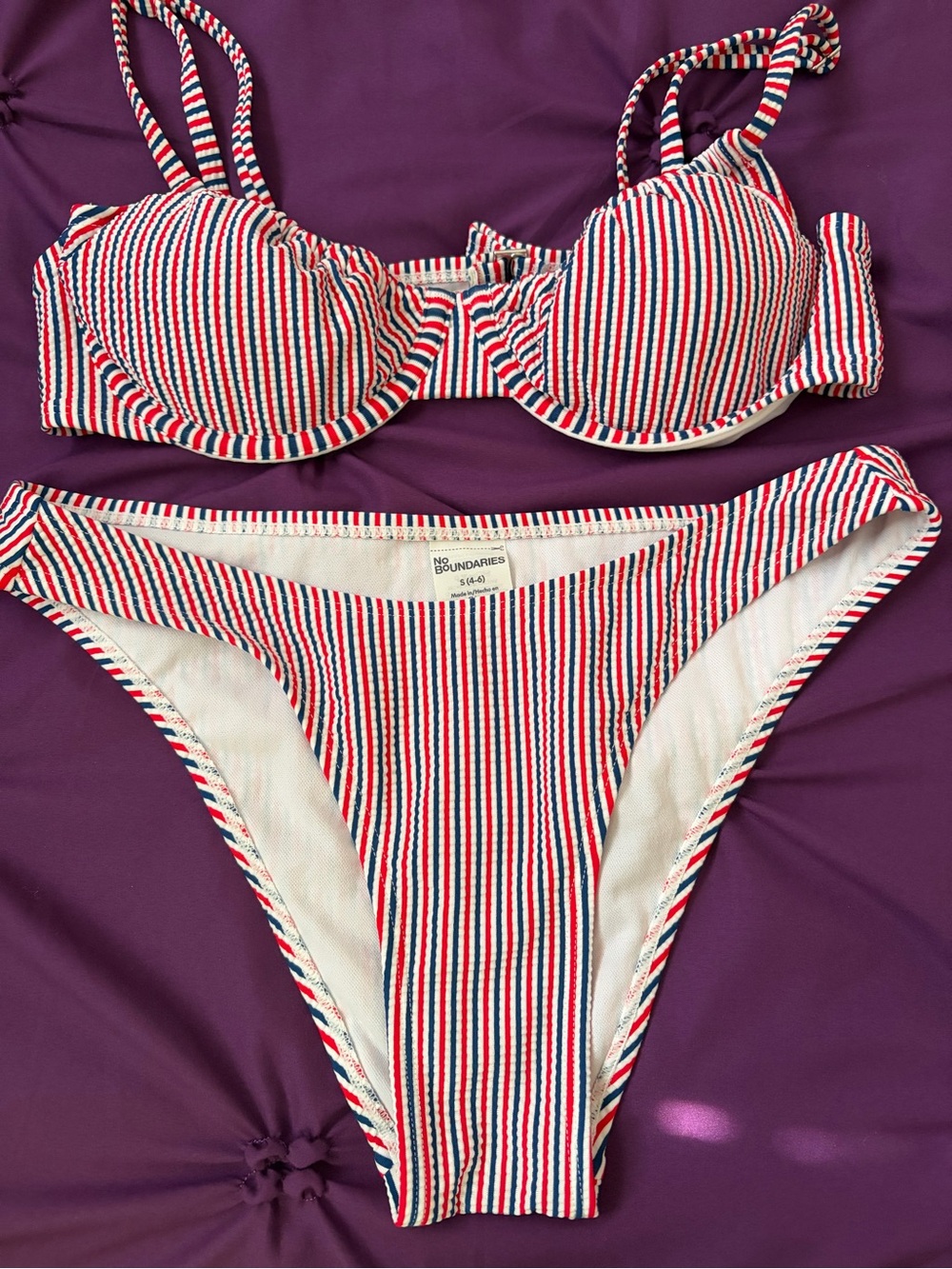 No Boundaries Red White Blue Striped Two-Piece Bikini Set size S bottom M top